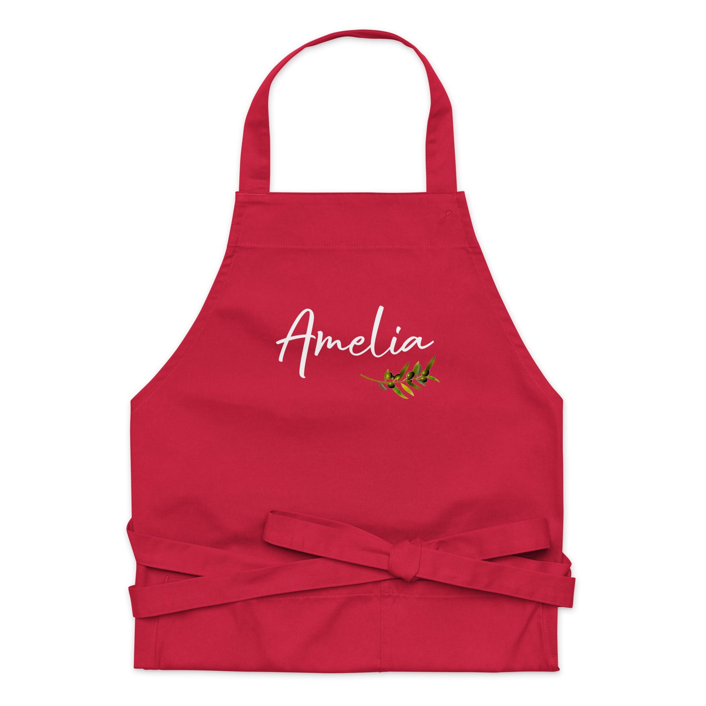 Personalized Kitchen Apron with Branch Olive,Custom Name Cooking Apron with Pockets, Birthday Wife Girlfriend Fiance Present Gift Baker Cook