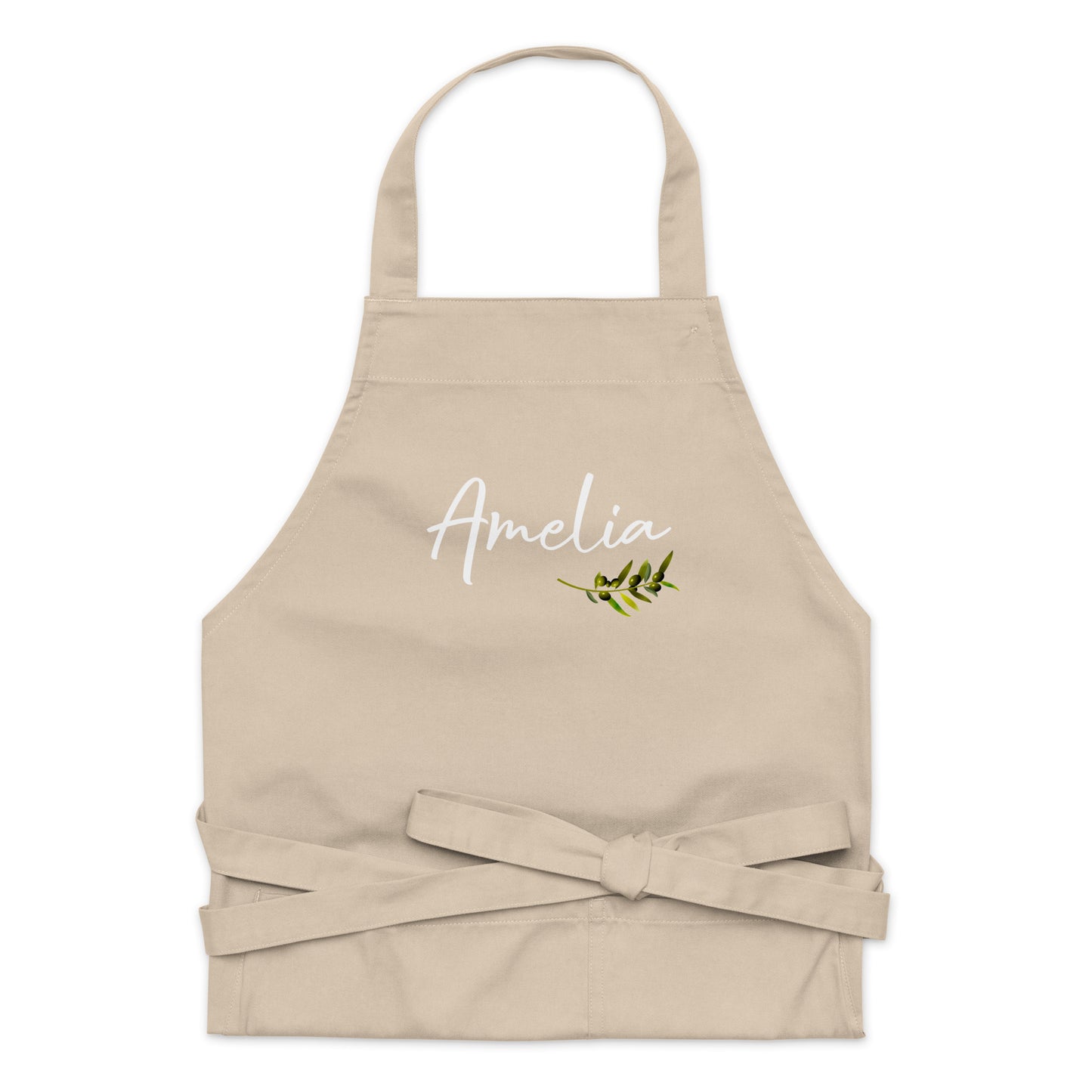 Personalized Kitchen Apron with Branch Olive,Custom Name Cooking Apron with Pockets, Birthday Wife Girlfriend Fiance Present Gift Baker Cook