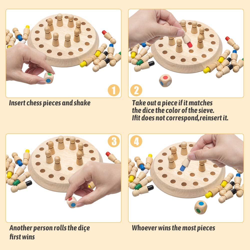 Children Wooden Memory Matchstick Chess Game