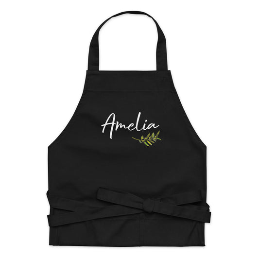 Personalized Kitchen Apron with Branch Olive,Custom Name Cooking Apron with Pockets, Birthday Wife Girlfriend Fiance Present Gift Baker Cook